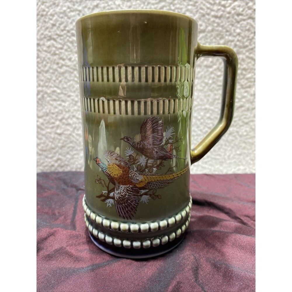 Vintage 1950s WADE Irish Porcelain Beer Stein Mug Jug - Bird 6.75 “ Tall